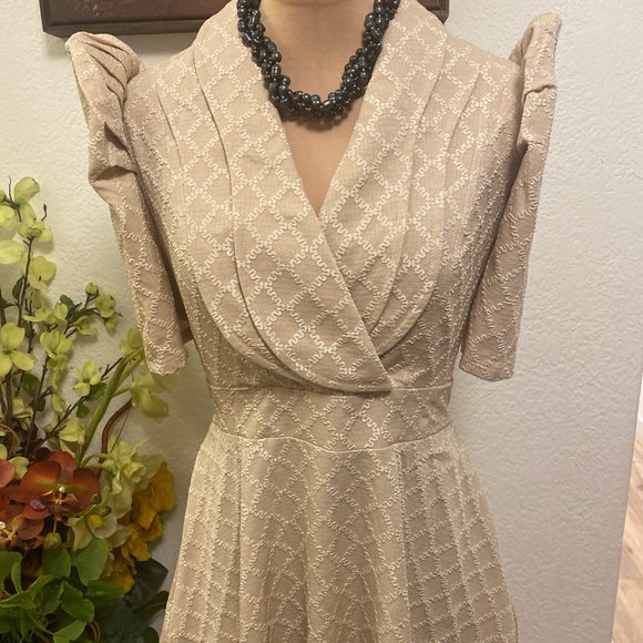 Filipiniana Vintage-Inspired Cream Midi Dress with Puff Shoulders Fits S, M, & L - Picture 3 of 8